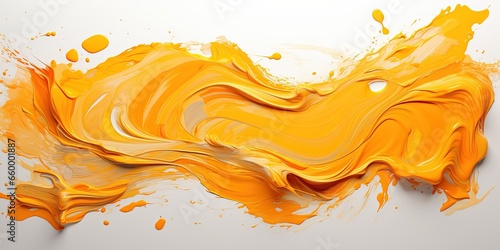 Art painting banner illustration - Orange oil or acrylic color paint brushstroke, isolated on white background