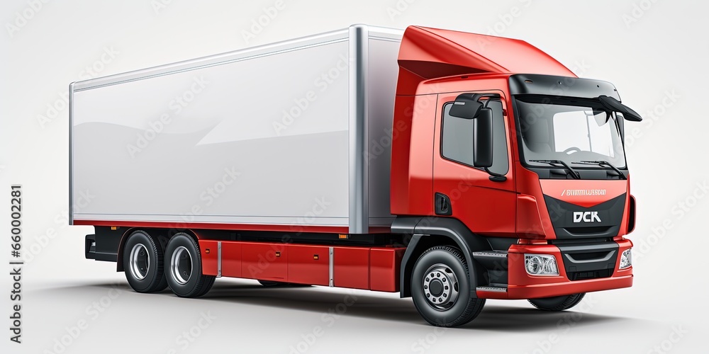 Delivery truck side view cargo truck advertising on white background Delivery truck side view cargo truck advertising on white background