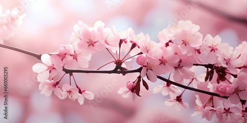 Soft cherry blossom flowers bloom spring background - Closeup of beautiful blooming cherry trees branches