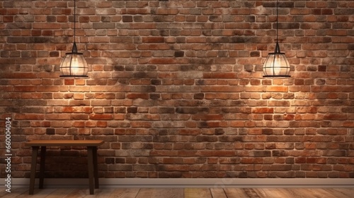 brick wall interior decor and sign with copy space