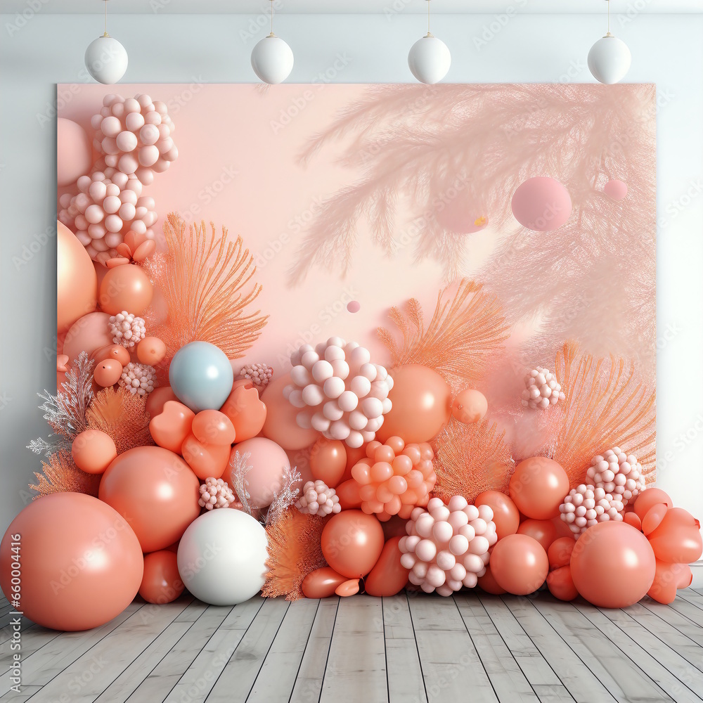 Vibrant Coral Inflatable Balloons Background Vibrant Coral Inflatable Balloons Background