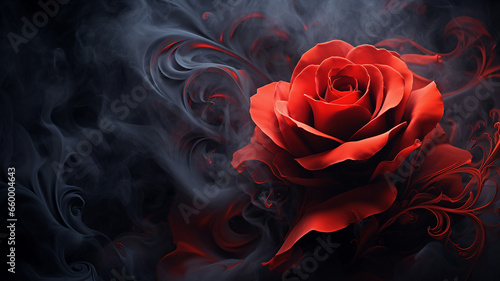 Smokey Elegance, Red Rose Enveloped in Swirling Mist