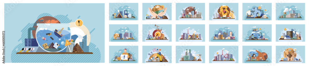 Industrial pollution. Dirty waste. Environmental pollution. Vector illustration. Smokes with smog are affecting visibility on roads Trash emission is contributing to destruction natural habitats Industrial pollution. Dirty waste. Environmental pollution. Vector illustration. Smokes with smog are affecting visibility on roads Trash emission is contributing to destruction natural habitats