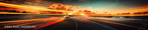 Dynamic blurred race cars speeding on a vibrant.