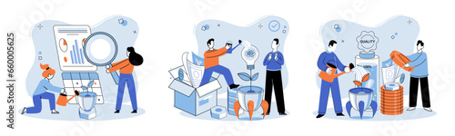 Successful project launch. Vector illustration. A development project idea, seed from which innovative solutions cgrow Project launch management, glue holding all elements of project together