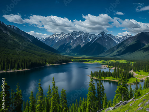 Fantastically beautiful landscape. Mountains  rivers  lakes. AI