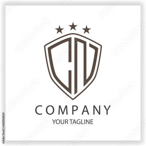 CN Logo monogram with shield shape isolated black colors on outline design template premium elegant template vector eps 10