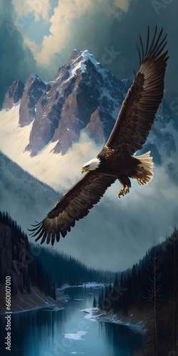view from top bald eagle flying over mountains 