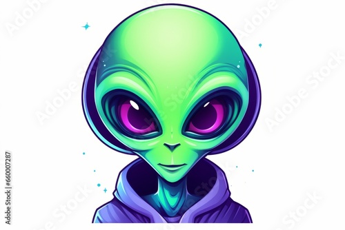 Cute alien portrait in cartoon style, vector contour