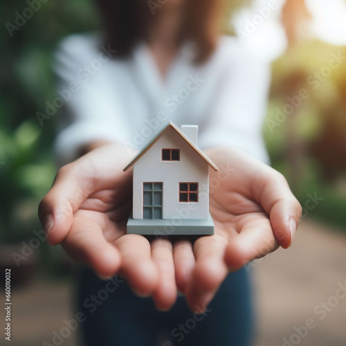 Pair of hand holding a small house model