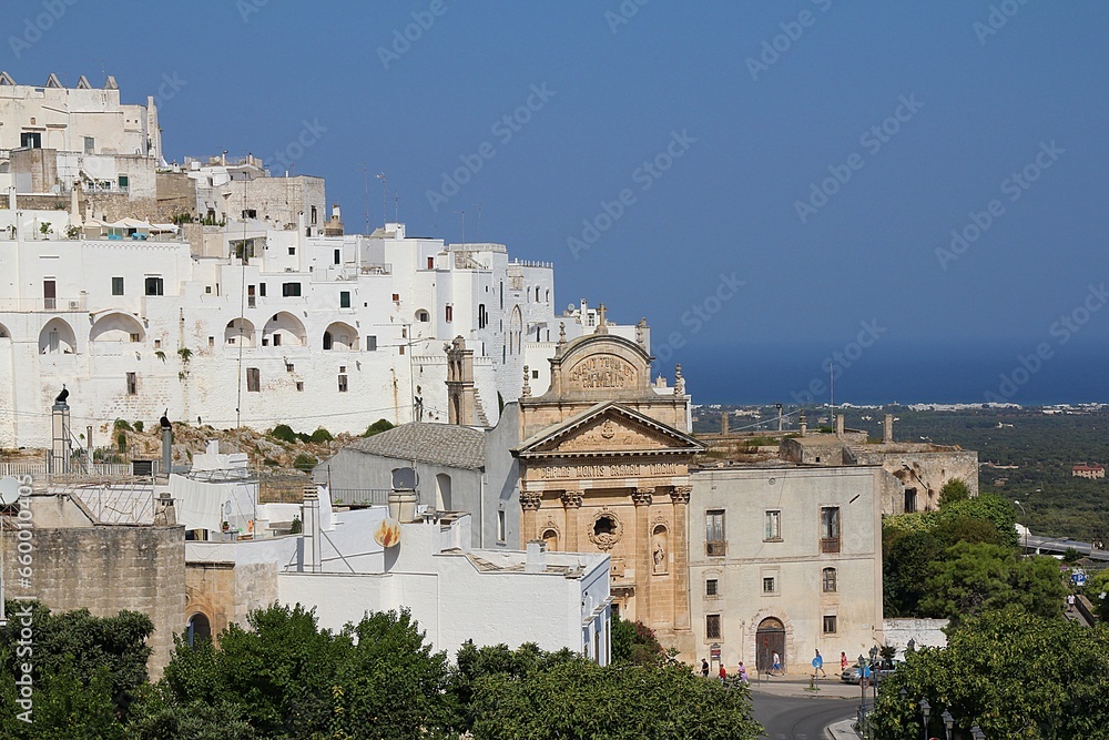 Ostuni city, Italian town in Puglia, view of the white city in southern Italy, white houses on the hill