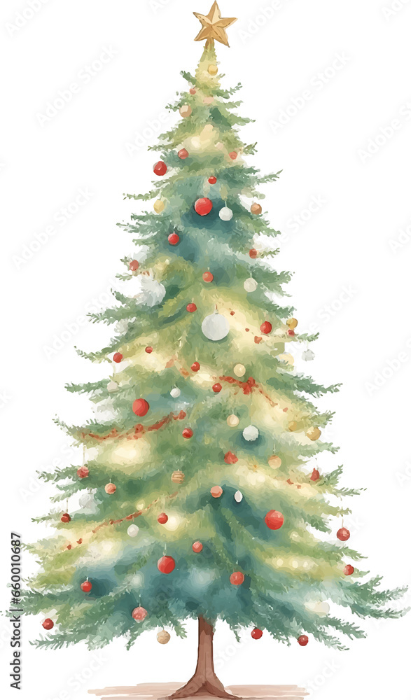 Fototapeta premium watercolor christmas tree isolated on white