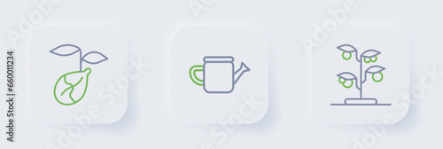 Set line Sprout, Watering can and icon. Vector