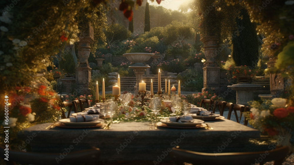 A Dreamy Outdoor Dinner Setting 1 , Generative AI.