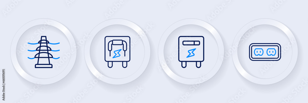 Set line Electrical outlet, meter, panel and tower line icon. Vector Set line Electrical outlet, meter, panel and tower line icon. Vector