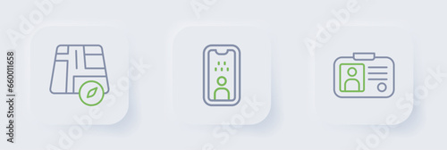 Set line Taxi driver license, and Location taxi car icon. Vector