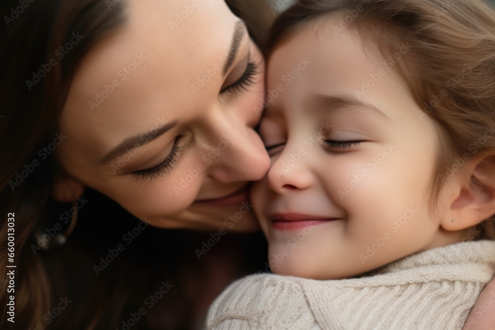 Close up of adorable cutie daughter and mom