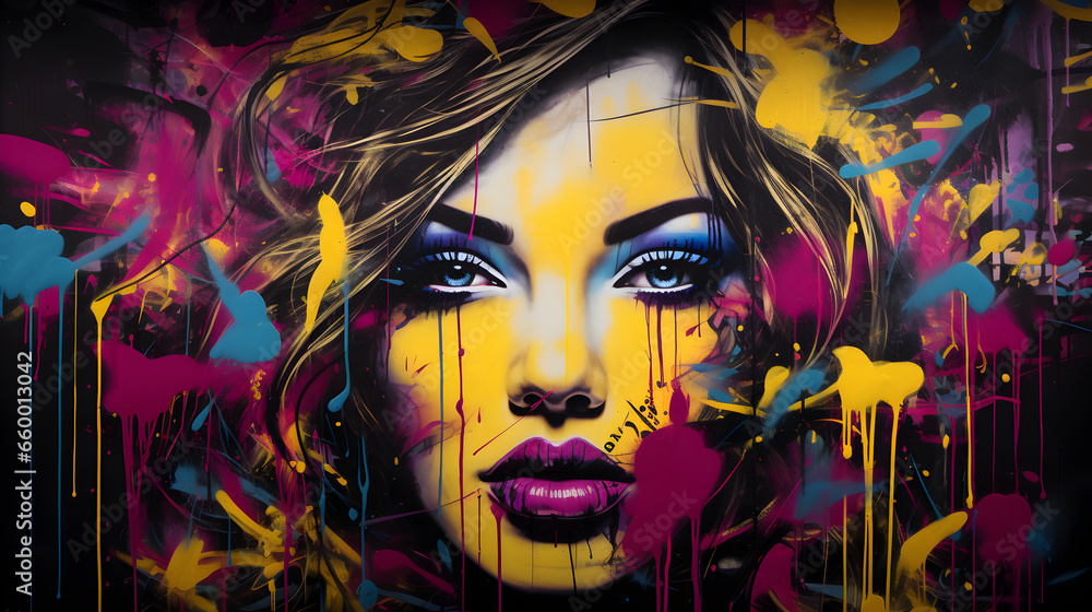 Graffiti background of a girl on a plain wall