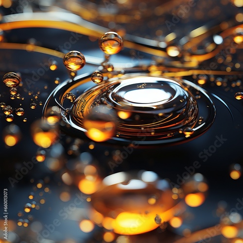 Golden oil bubble drops seamless pattern photo