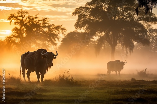 Morning mist buffalo in Hwange park Zimbabwe