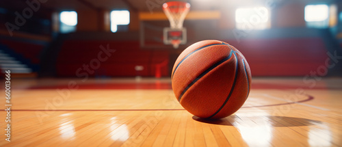 Basketball game sport arena stadium court on spotlight with basket ball on floor © SITI