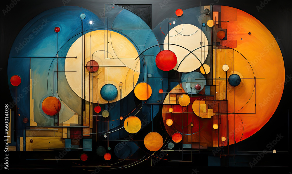 Obraz premium Various flat geometric shapes on a dark background.