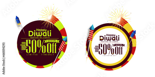 Happy Diwali Festival of Lights Celebration Sale Banner Template Design.