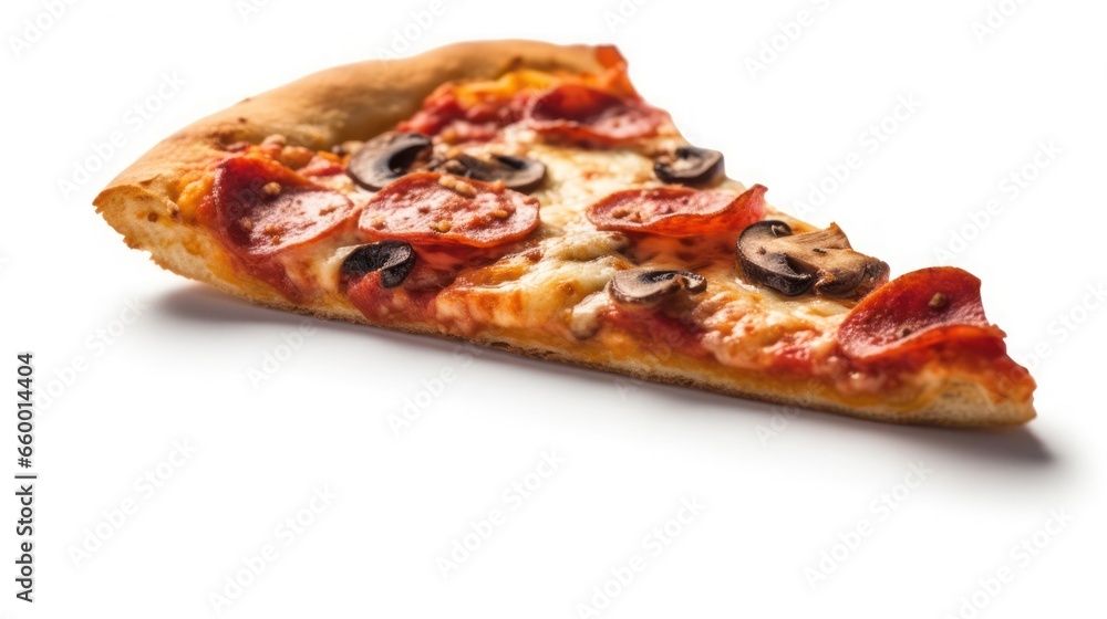 Close-up shoot of pizza isolated on white background Close-up shoot of pizza isolated on white background