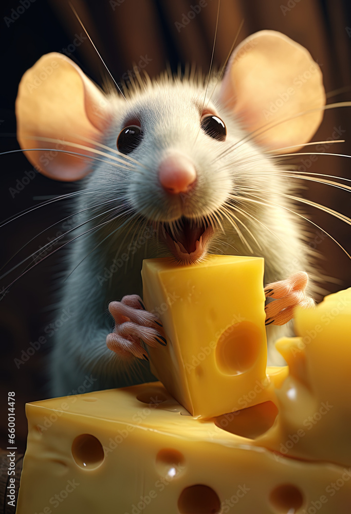 Fototapeta premium mouse and cheese, generative ai