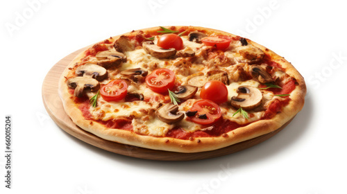 Close-up shoot of pizza isolated on white background