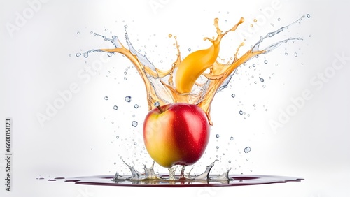 Exploding apples splashing juice on isolated white background.