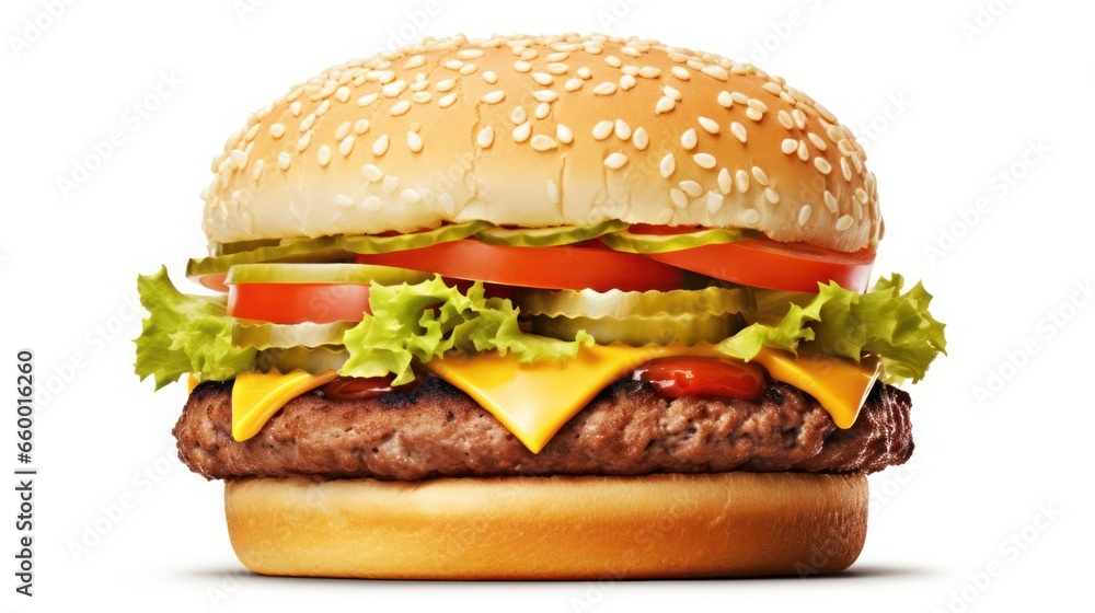 Generate a photography of hamburger on a white background Generate a photography of hamburger on a white background