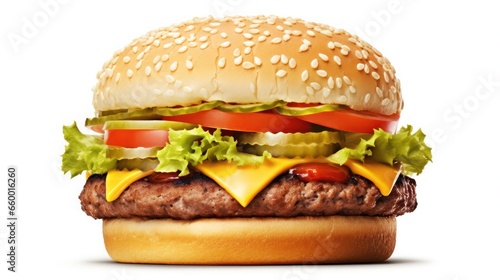 Generate a photography of hamburger on a white background