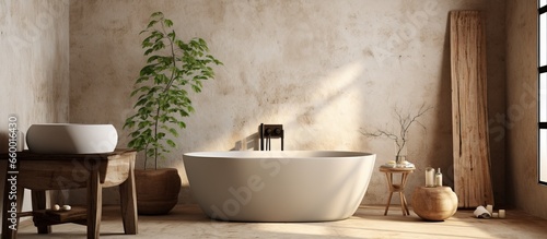 Bathroom at retro style resort with minimalistic design