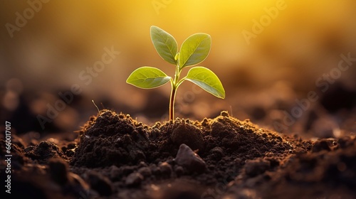 image of Green plant seedling illustrating concept of new life and environmental conservation. with sun light Generative AI