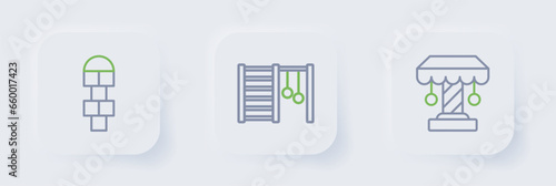 Set line Attraction carousel, Swedish wall and Hopscotch icon. Vector