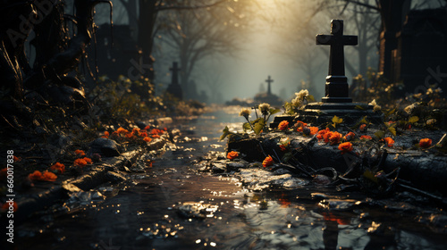 Cemetery with a cross.