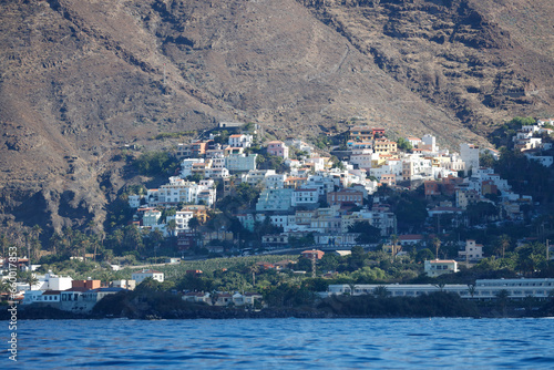 La Gomera, Spain. Onshore view of the coastline of Valle Gran Rey with the small town of La Calera.