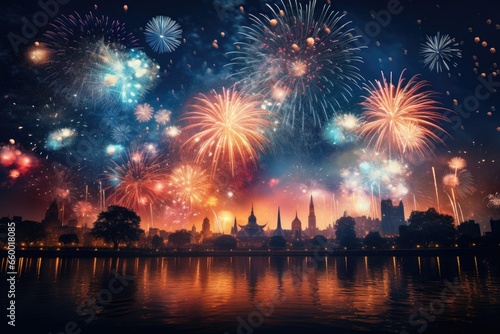 Fireworks Extravaganza: A Spectacular Display Lighting Up the Night to Welcome the New Year.