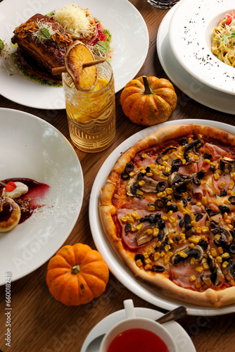 glintwein autumn menu grok pasta pumpkin halloween pizza croissant soup drink tea cheescakes meats