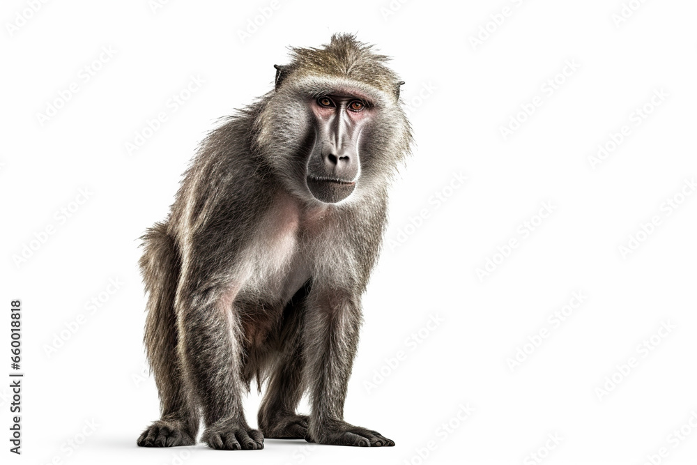 A serious baboon on a white background,baboon sitting in front of white A serious baboon on a white background,baboon sitting in front of white