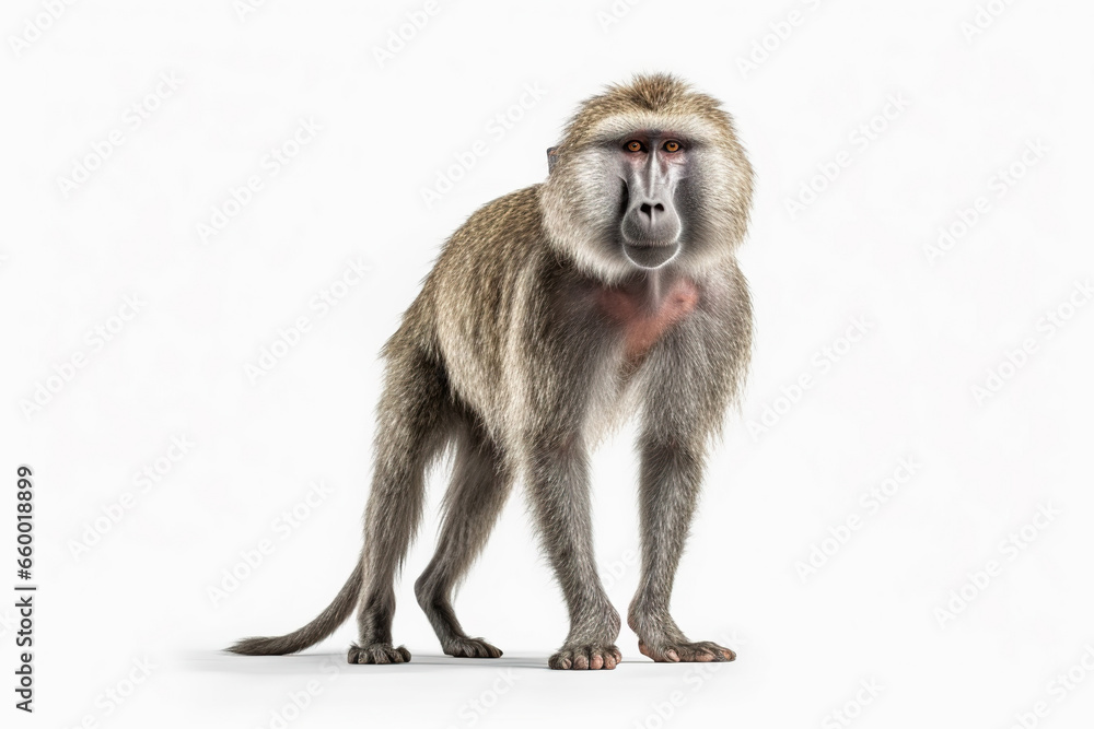 A serious baboon on a white background,baboon sitting in front of white A serious baboon on a white background,baboon sitting in front of white