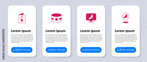 Set Woman shoe, Gift box and heart and Greeting card with 8 March. Business infographic template. Vector