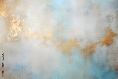 Acrylic blue and golden background. Abstract painting for banner, website, texture. Oil art with aquamarine and gold, light orange and bronze, light gold and white, sleek metallic finish Generative Ai © Vladislav