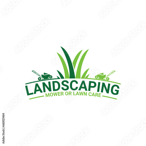 Mower And lawn Care And Landscaping logo design Vector Template