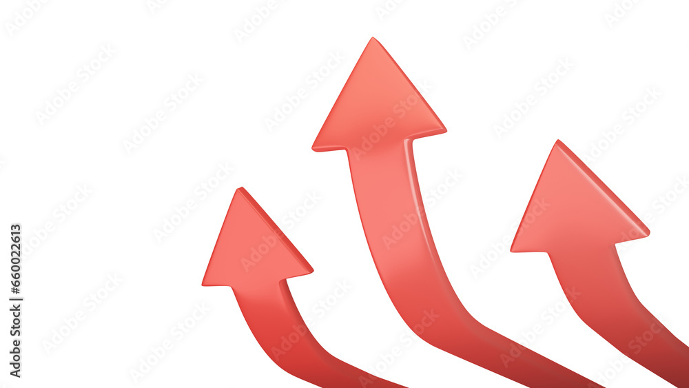 3D realistic arrows up. Three red arrows. Growth, progress concept 3D realistic arrows up. Three red arrows. Growth, progress concept