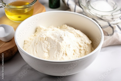 freshly kneaded bread dough in a mixing bowl