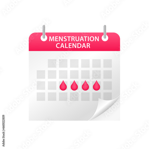 Calendar planner for menstrual critical days. Checklist schedule for intensity menstruation cycle. Woman period mark blood. Hand Drawn. Vector illustration