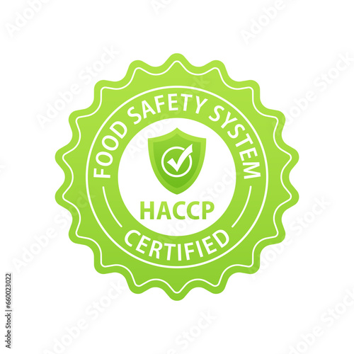 HACCP stamp. Food safety system badge. Hazard analysis and Critical Control Points seal imprint. Сertified emblems. Quality warranty marks. Isolated on white background. Vector illustration