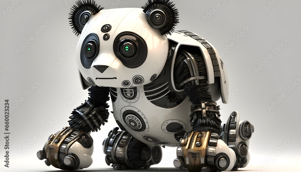 a panda robot as ai chatbot white background 